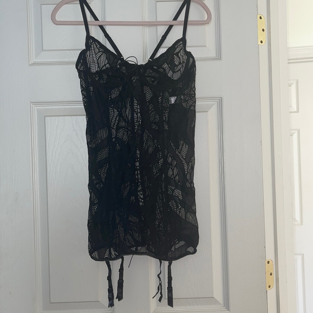 Frederick’s of Hollywood black lace corset Merry Widow